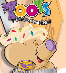 toots and tootsville logo with cupcake toot